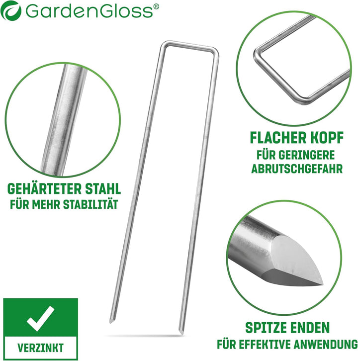 GardenGloss Anti-Rost Erdanker aus Stahl (100 Stück) - Stabile Bodenanker für Unkrautvlies, Gartenvl