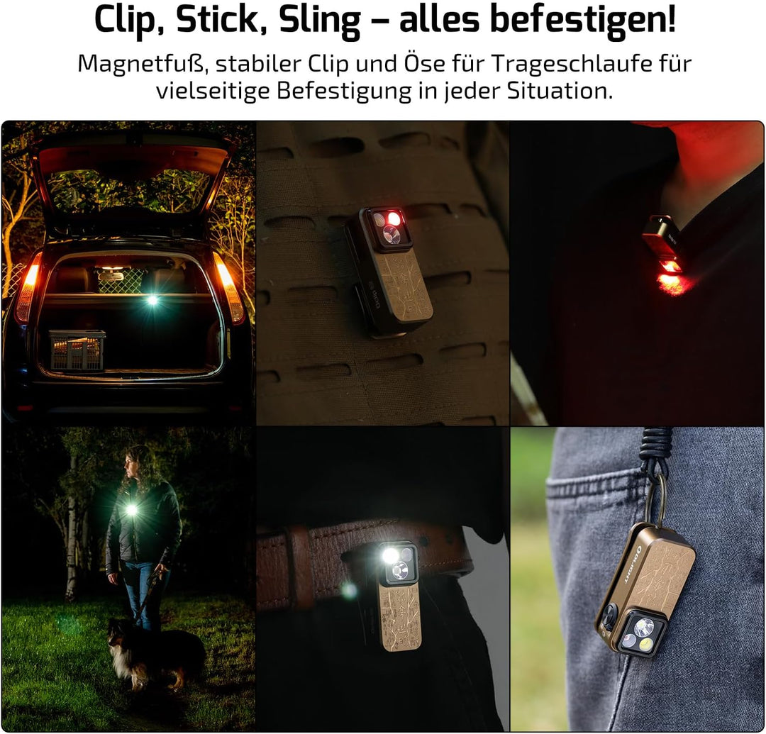 OLIGHT Oclip Pro Mini LED Taschenlampe mit Flutlicht, fokussiertes Licht und Rotlicht,500 LM helle U