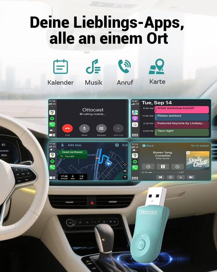 2025 Verbesserter 2-in-1 Wireless CarPlay &amp; Android Auto Adapter, OTTOCAST MINI Kabelloser CarPlay A