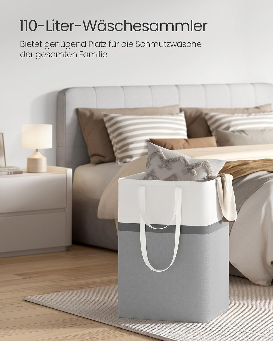SONGMICS Wäschekorb 2er Set, 110 L Wäschesammler faltbar, mit kurzen und langen Griffen, leicht zu t