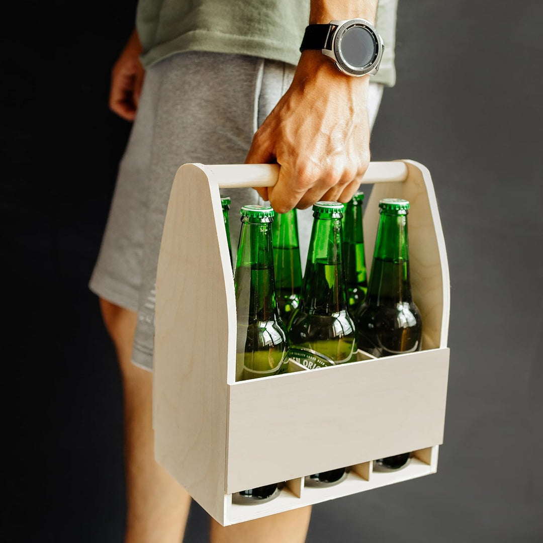 Creative Deco Flaschenträger Holz für 6 Bierflaschen | Bierträger Flaschenhalter | Masse 24 x 16 x 3