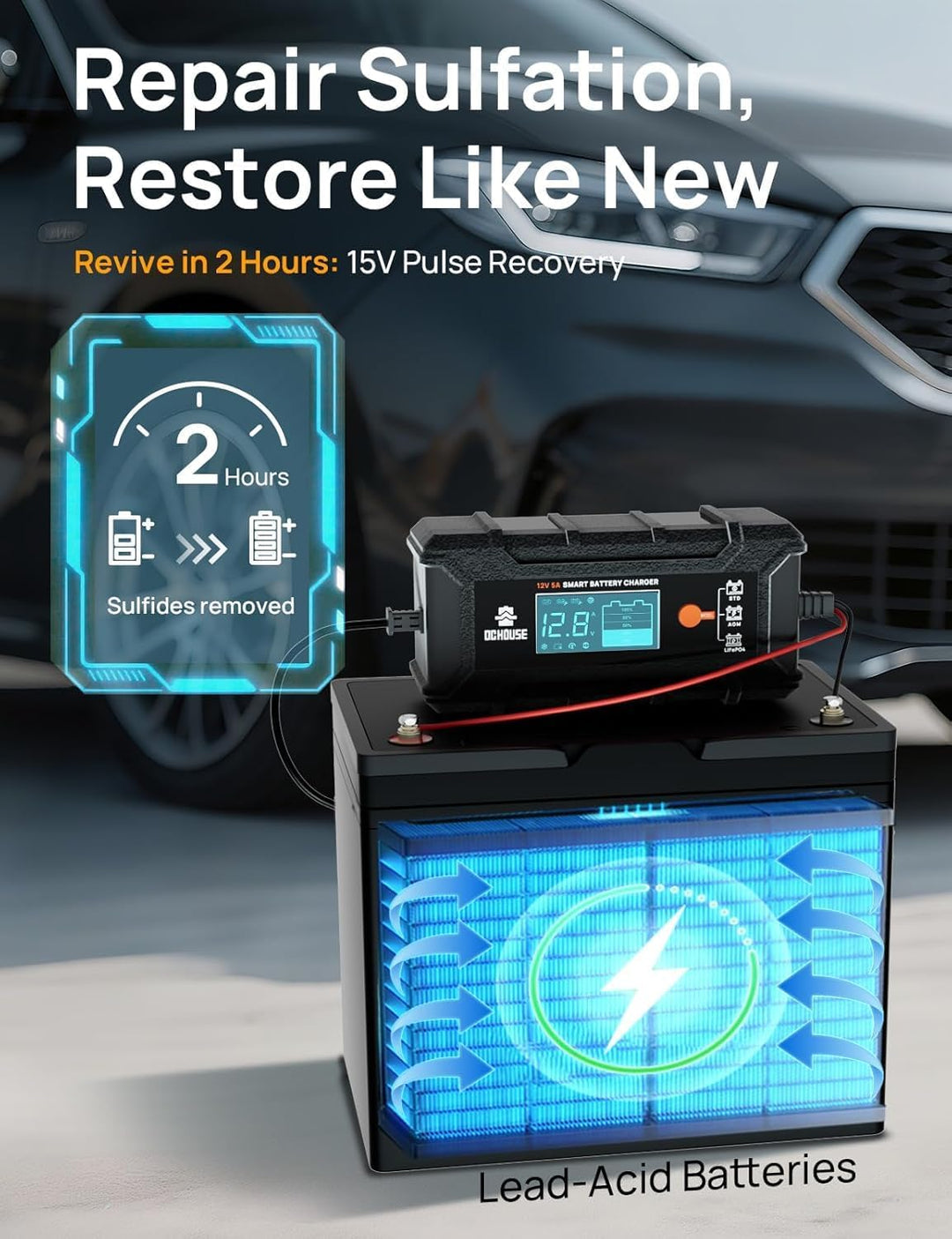 DCHOUSE 12V 12Ah LiFePO4 Lithium Batterie mit 5A Ladegerät und 15A BMS, 10 Jahre Lebensdauer, über 1