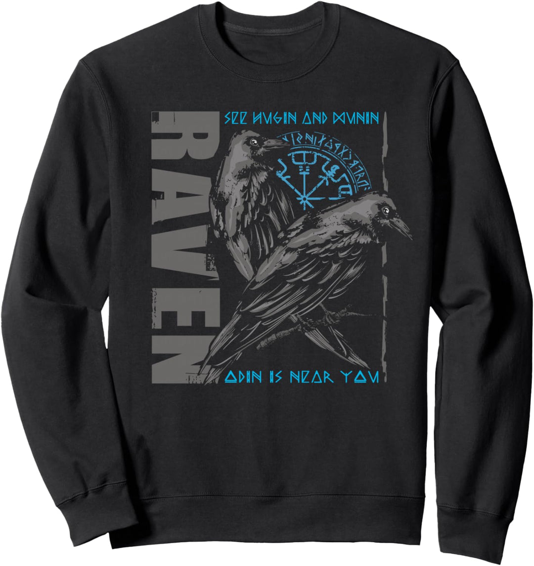 Walhalla Rabe Raben Odins Runen Nordischer Kompass Wikinger Sweatshirt