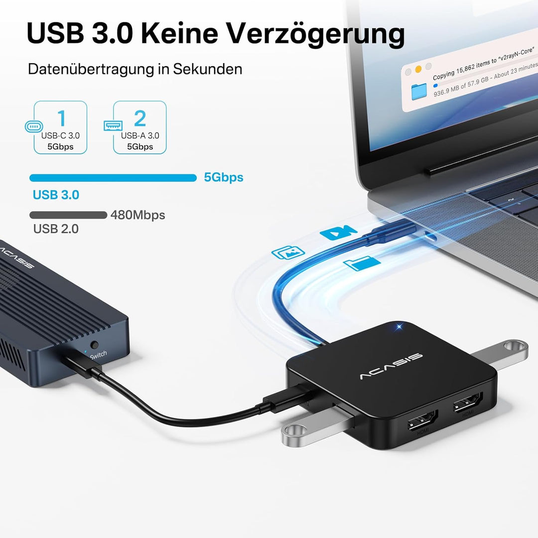 ACASIS USB-C Hub 10 Gbps, 6-in-1 Multiport Adapter mit 4K@60Hz HDMI, 100W PD, USB-A-3.2-Datenanschlu