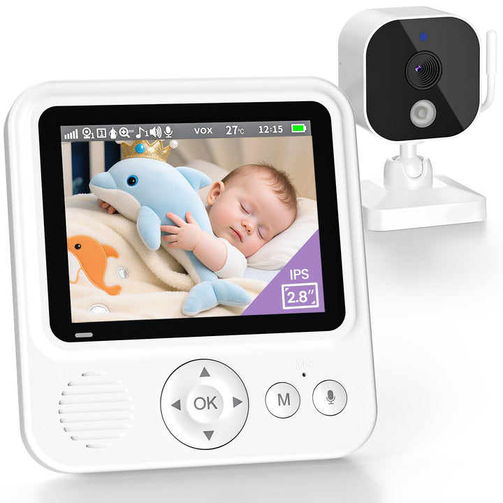 OBVHNUA Baby Monitor Video und Audio 2,8 Zoll 720P LCD IPS 2000mAh USB-C Baby Phone mit digitalem Zo