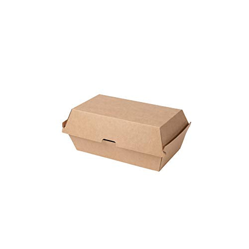 GREENBOX Take Away Kraftkarton Box 50 Stück I robuste Fast Food Boxen mit hohem Klappdeckel I Snack