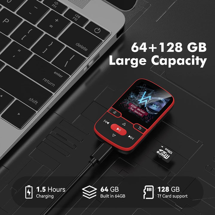 64GB mp3 Player Bluetooth 5.3 mit Clip,Music MP3-Player Kinder HiFi-Sport-Musikplayer, 1,5 Zoll MP3-
