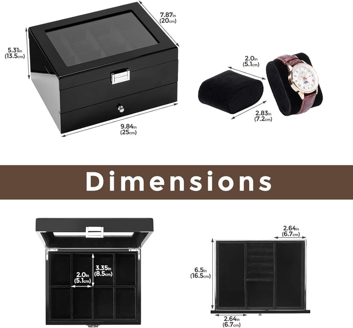 ProCase Uhrenbox mit 8 Fächern, Uhrenkasten Uhrenkoffer mit Glasdeckel Uhrenkissen, Uhrenschatulle f