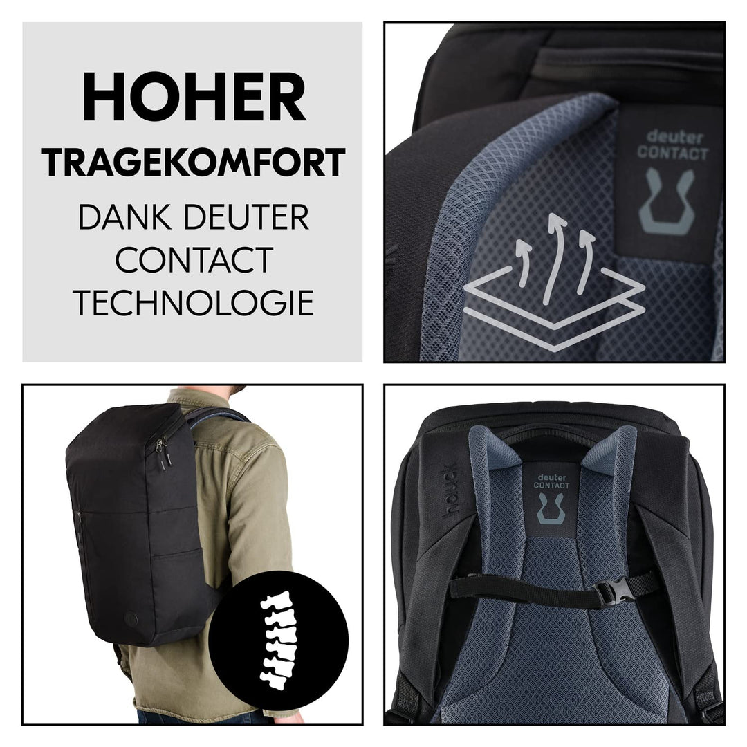 hauck Pack N Walk, Schwarz - Wickelrucksack und Wickeltasche 22 Liter mit Innentaschen, Aussenfächer