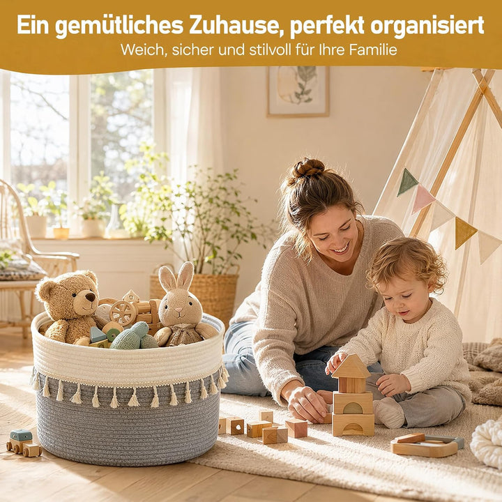 Aufbewahrungskorb Kinderzimmer Wickeltisch Organizer für Babys Kinder Spielzeug Korb, Quasten-Design