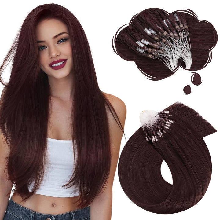 Moresoo Microring Extensions Echthaar 50 cm Haarverlängerung Echthaar Microring #99J Weinrot Micro R