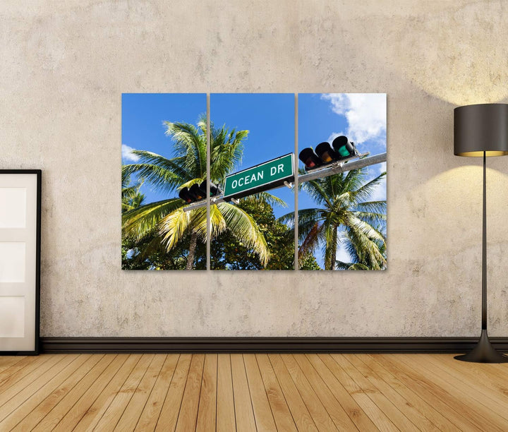 islandburner Bild auf Leinwand Ocean Drive Miami Wandbild Poster Kunstdruck Bilder Format: 130x80cm