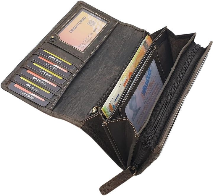 myledershop Grosse Vollrindleder Damen Geldbörse/Geldbeutel/Portemonnaie/Geldtasche/Portmonee mit Li