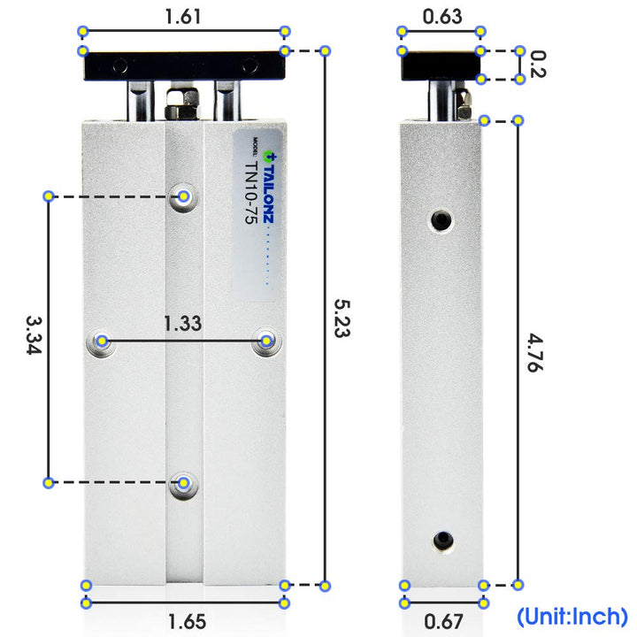 TAILONZ PNEUMATIC 10mm Bohrung 75mm Hub Doppelstange Doppeltwirkend Aluminium Pneumatik-Druckluft-Zy