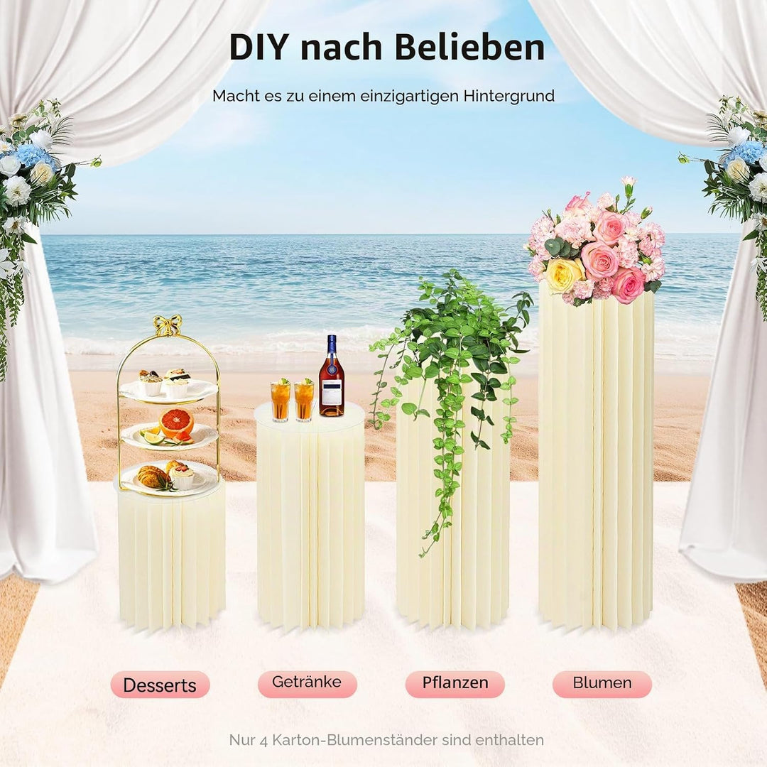 MccoMMon 4er-Pack Blumenständer mit zylindrischer Basis, Faltbarer Dekosäule,Blumensäule für Hochzei