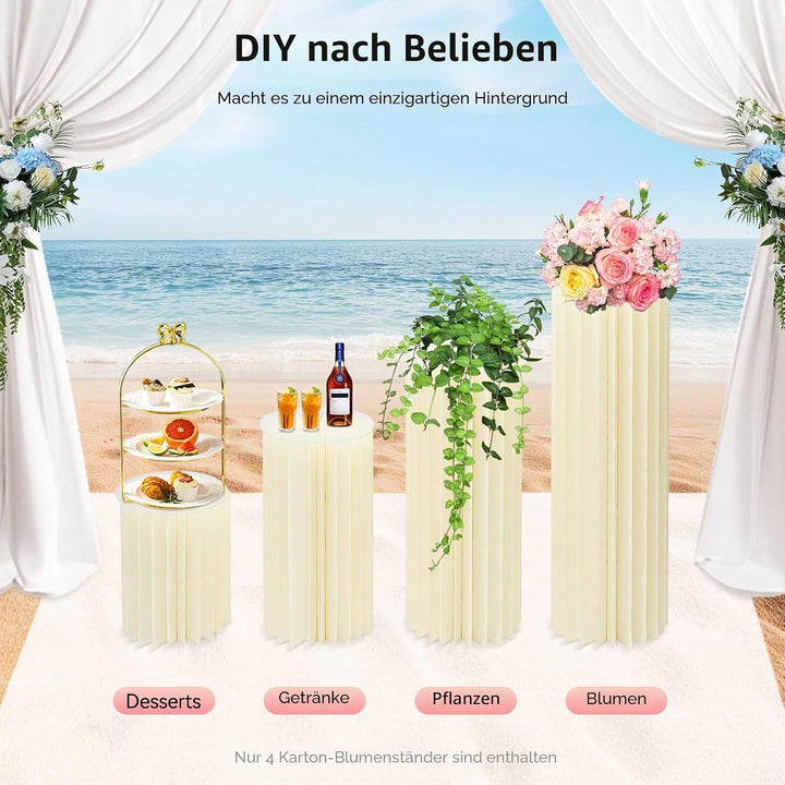 MccoMMon 4er-Pack Blumenständer mit zylindrischer Basis, Faltbarer Dekosäule,Blumensäule für Hochzei