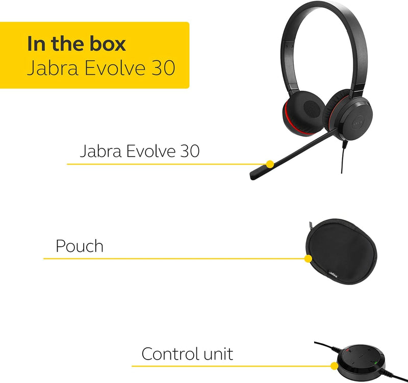 Jabra Evolve 30 MS Stereo Headset – Microsoft zertifizierte Kopfhörer für VoIP Softphone mit passive