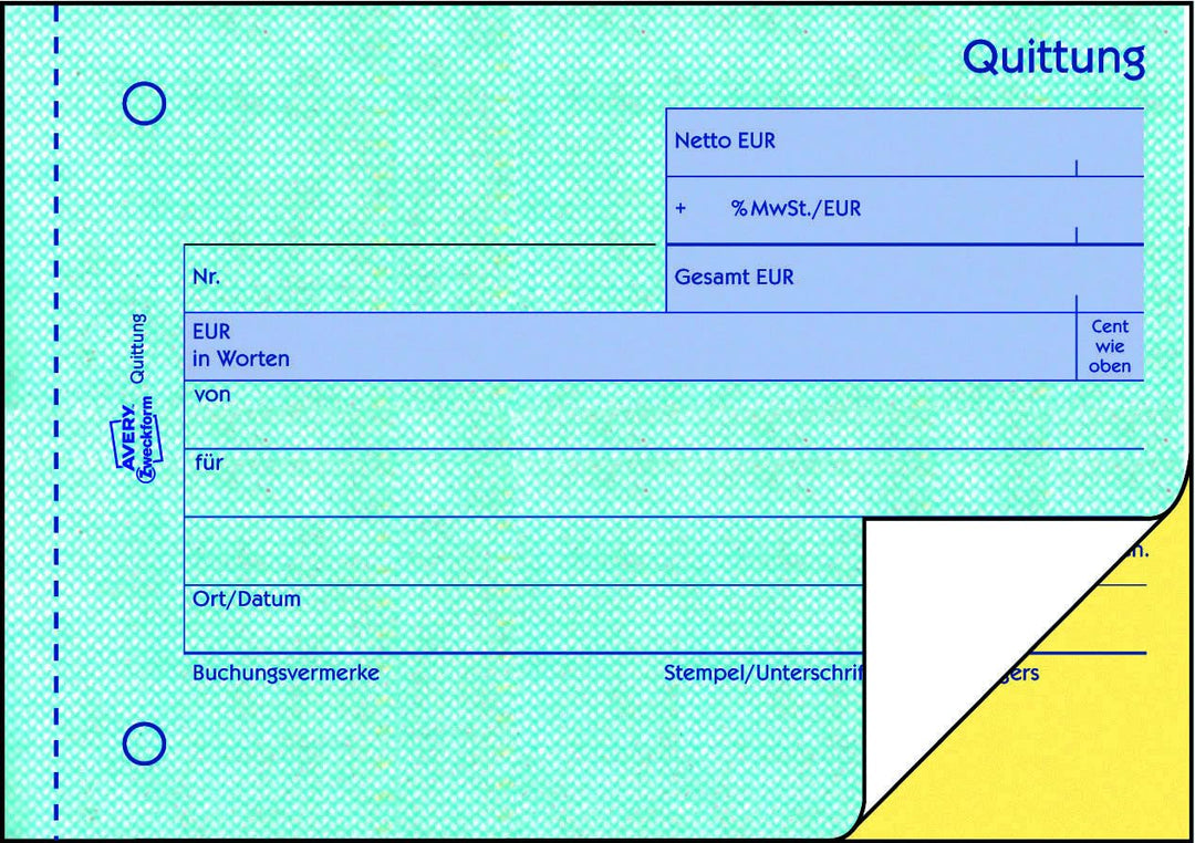 AVERY Zweckform 1735-10 Quittungsblock (A6 quer, 2x40 Blatt, selbstdurchschreibend, fälschungssicher