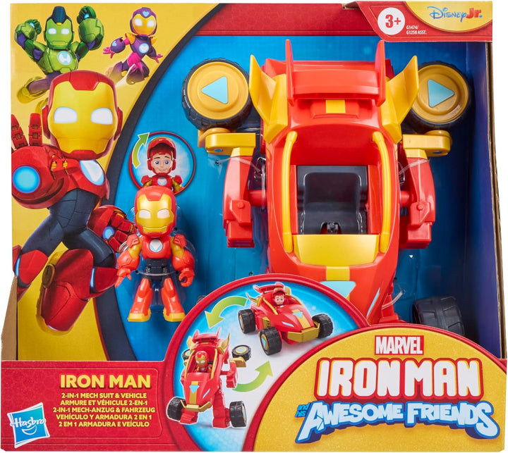 Marvel Iron Man and his Awesome Friends 2-In-1 Mech-Anzug & Fahrzeug, Action-Figur & Fahrzeug, Red,