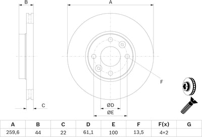 Bosch BD1033 Bremsscheiben - Vorderachse - ECE-R90 Zertifizierung - zwei Bremsscheiben pro Set