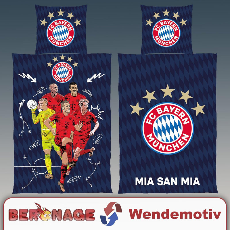 FC Bayern München Bettwäsche Players 135 x 200 cm + 80 x 80 cm 100% Baumwolle Renforcé-Linon-Qualitä