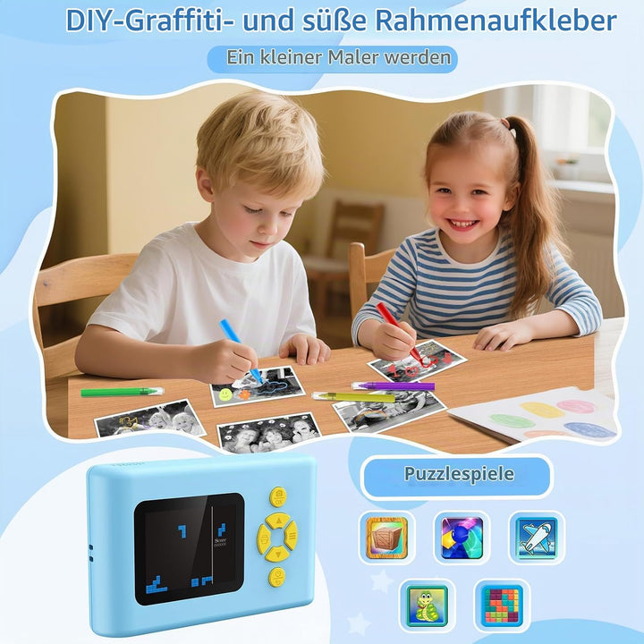 Ushining Sofortbildkamera Kinder, 1080P HD Kinderkamera Sofortbildkamera mit 32GB Karte &amp; DruckerPap