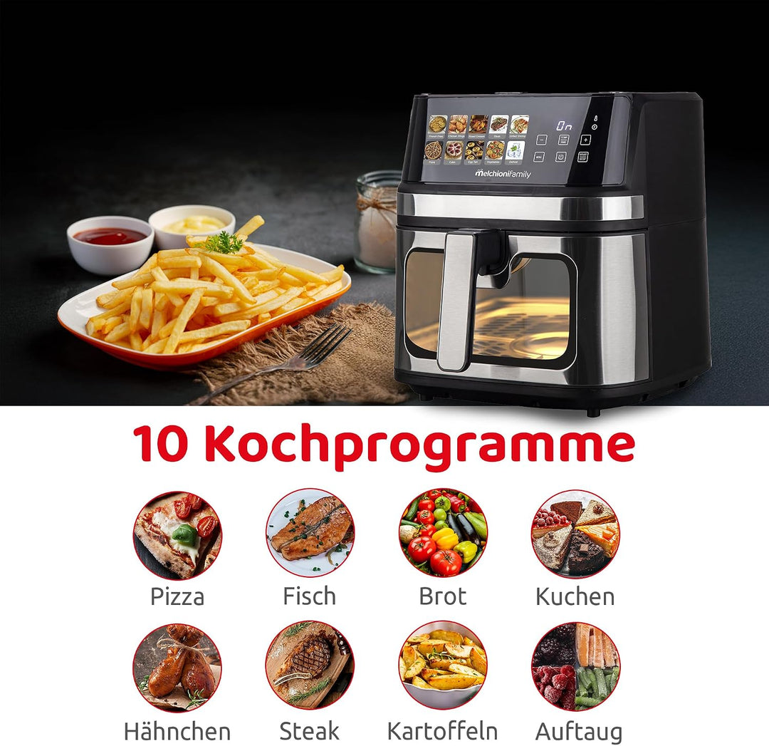 Melchioni Family | GAIA PLUS Heissluftfritteuse mit Doppelheizung 8L, Schwarz, Gaia Plus