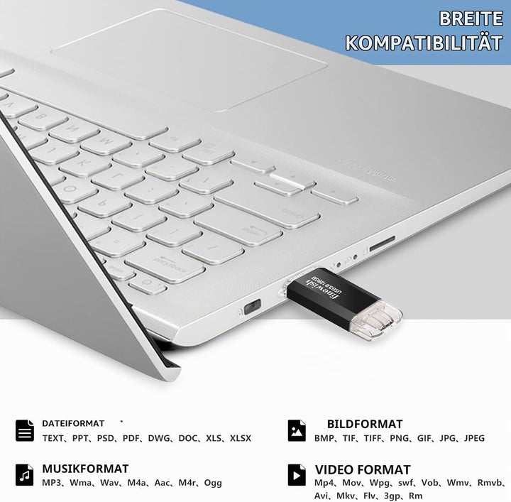 USB C Stick 128GB Speicher 40 MB/s Dual-Laufwerk Typ C + USB 3.0 Flash Drive-Speicherstick Memory St
