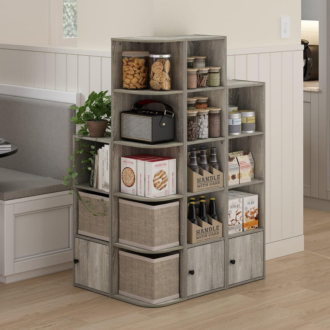 Furinno Luder Bücherregal mit 3 Ebenen und 1 Tür, Holzwerkstoff, Französische Eiche, 3-Tier Französi