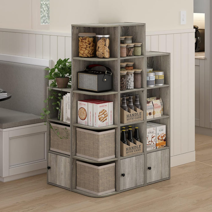 Furinno Luder Bücherregal mit 3 Ebenen und 1 Tür, Holzwerkstoff, Französische Eiche, 3-Tier Französi