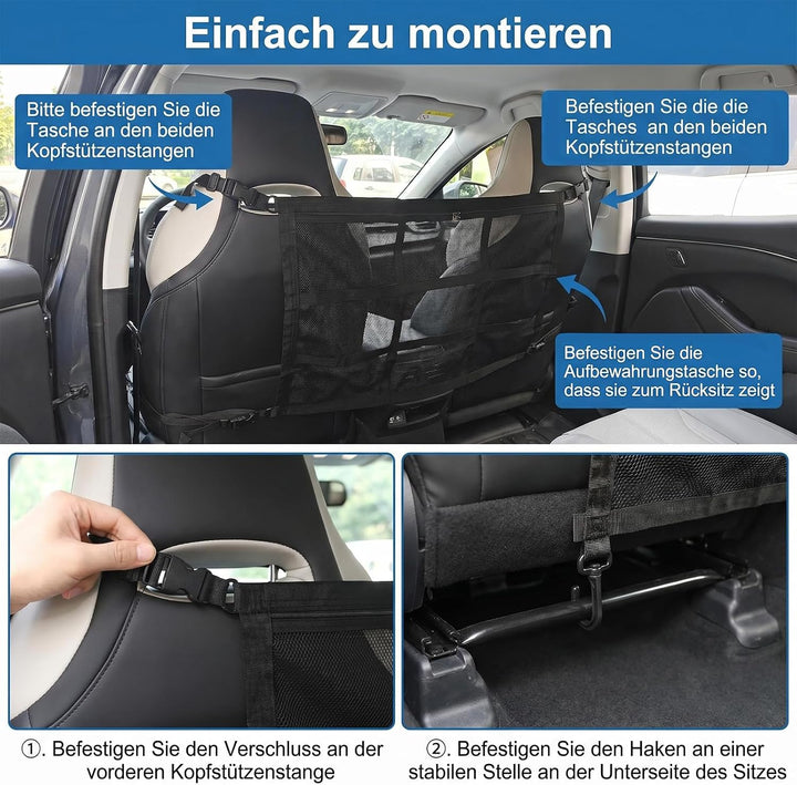 Hundegitter Auto Mit Aufbewahrungstaschen Trennnetz Hund, 78x53 cm Universal-Doppelschicht-Mesh Tren