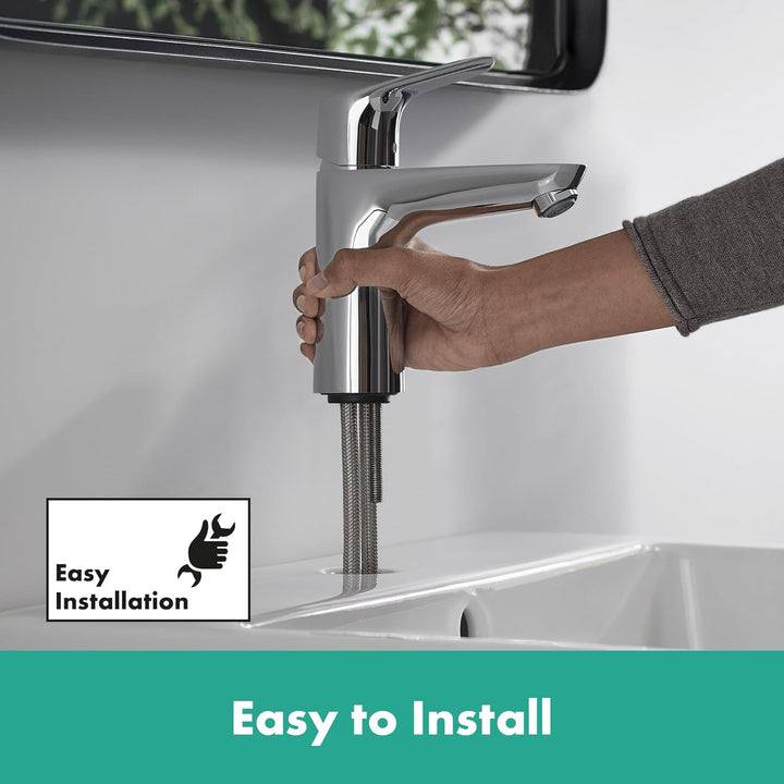 hansgrohe Focus - Waschtischarmatur mit Zugstangen-Ablauf, Wasserhahn Bad mit Auslauf Höhe 100 mm, M