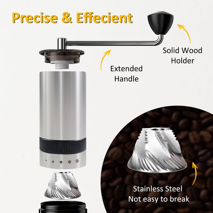 Kaffeemühle Manuell -Handmühle Kaffee mit 5 Mahlgrad von Grob bis Fein- Arbeitssparende Handkaffeemü