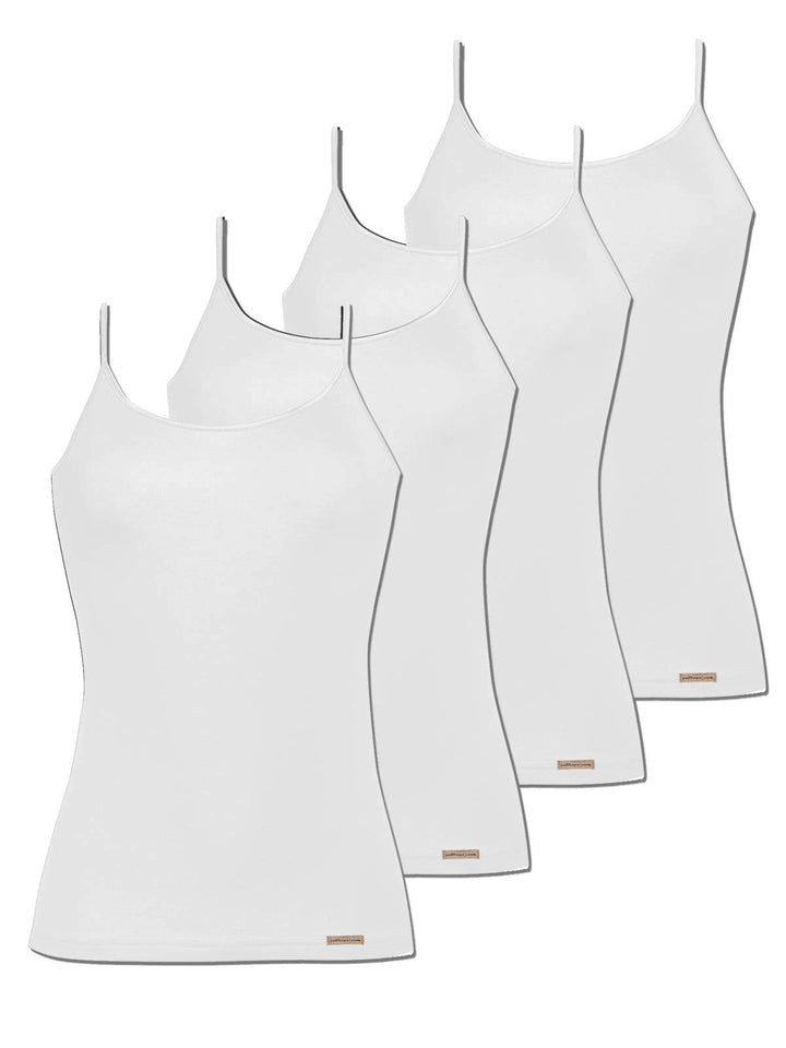 comazo Earth 4er Sparpack Damen Unterhemd Spaghettiträger, Gr. 36-46 42 Weiss, 42 Weiss