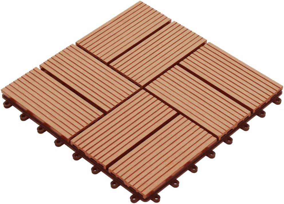 Festnight WPC Terrassendielen Terrassenplatten 30x30 cm 11er Spar Set für 1m² Teak in Holzoptik für
