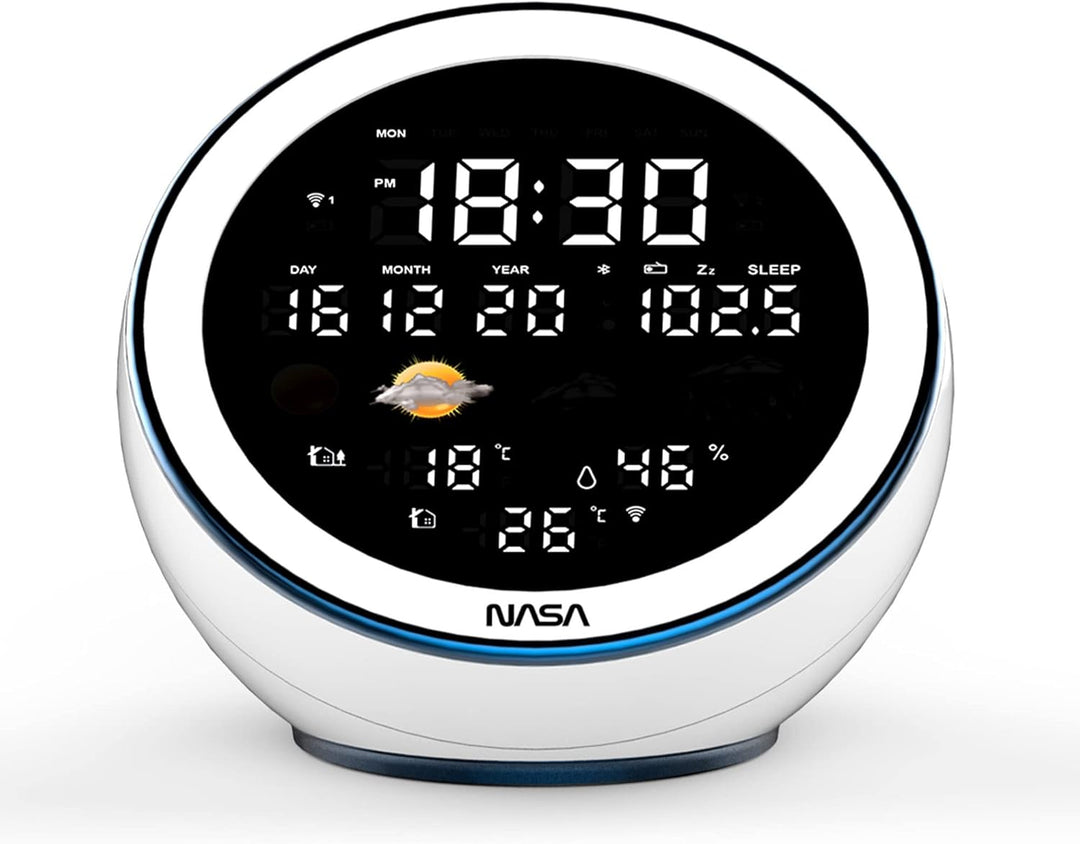 NASA - Wetterstation und Bluetooth-Lautsprecher WSP1500 Weiss - 2 Aussensensoren - Lieferung mit Net