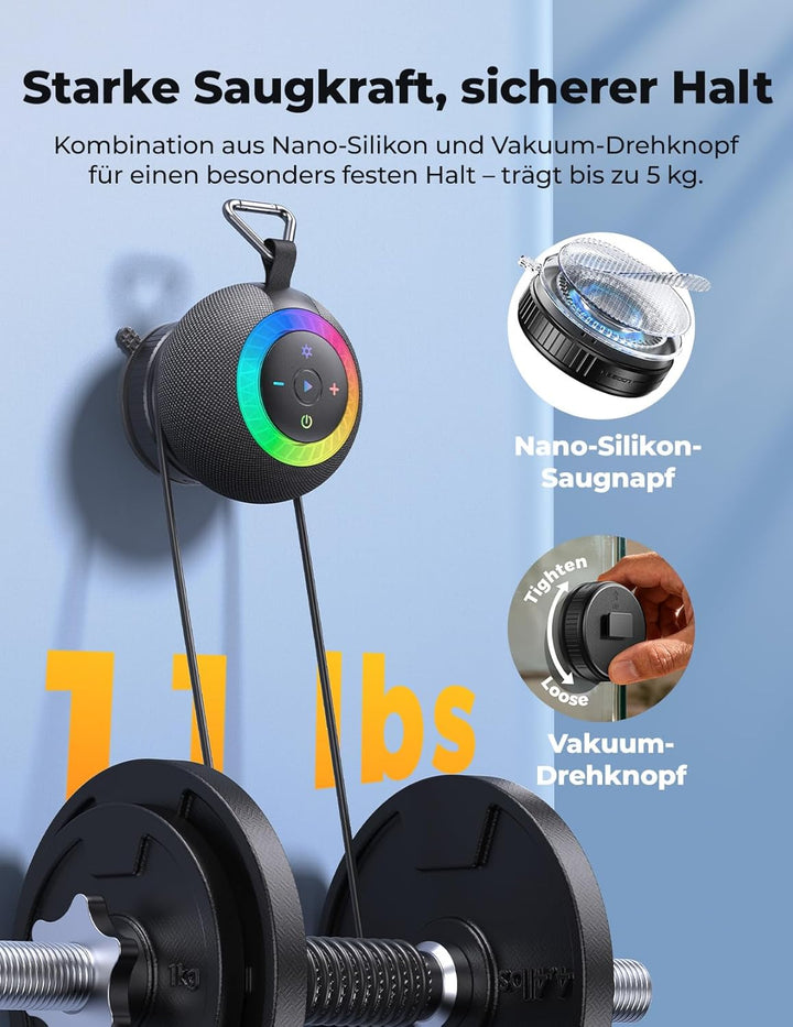 Bluetooth Lautsprecher Dusche IPX7 Shower Speaker mit Vakuum-Saugfuss 24 Std. Spielzeit Bluetooth 5.