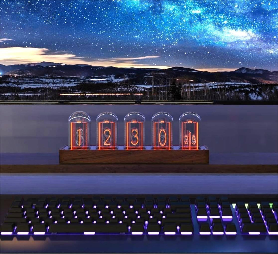 ClocTeck Nixie Röhrenuhr mit WLAN-Synchronisation, Alarm & Timer, 12/24H Display, keine Montage erfo