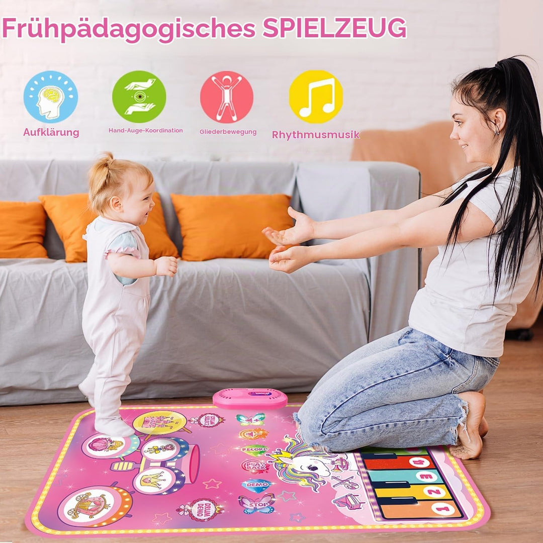 Lobyoh Baby Spielzeug 1 Jähr, 2-in-1-Musikmatte Piano Matte für Kleinkinder, Trommelspielzeug, Prinz