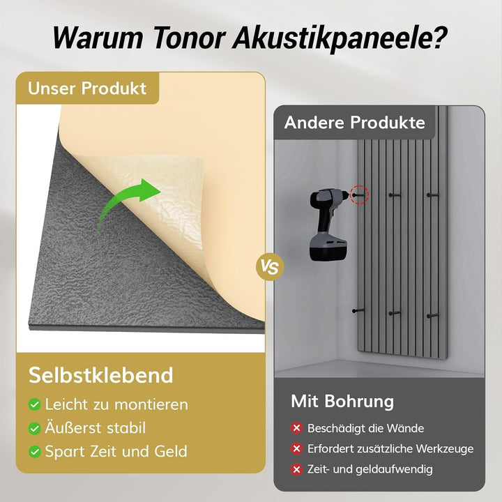 TONOR Akustikpaneele HOLZ Selbstklebend 2,976m²- 4 Stück je 122 x 61 x 2,1 cm, 3D Holzpaneele Wand L