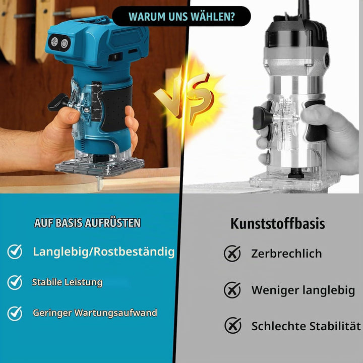 Akku Oberfräse kompatibel mit Makita 18V Akku, 800W Bürstenloser Kantenfräser Set mit 5 Geschwindigk