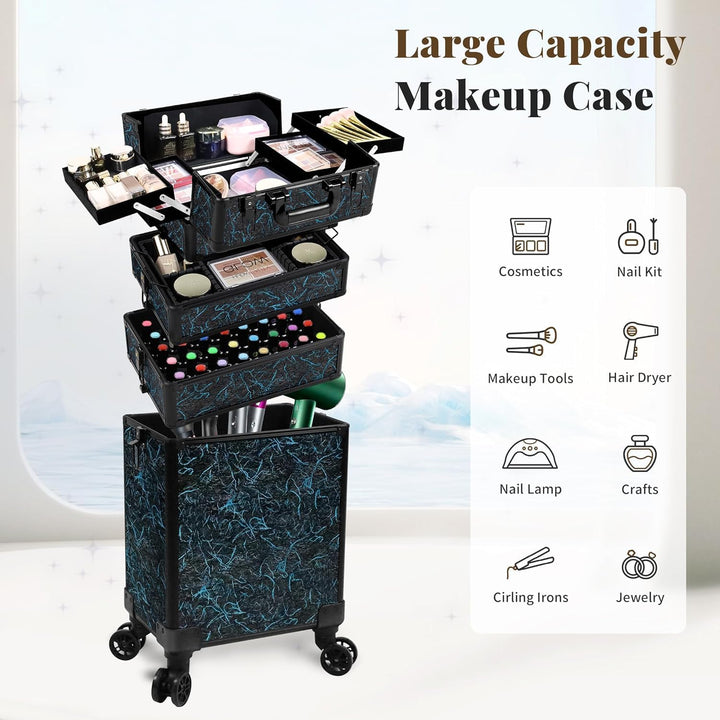 Arous 5-in-1-Kosmetik-Trolley mit Rollen, für Reisen, abschliessbar, mit Rädern, für Friseure, Künst