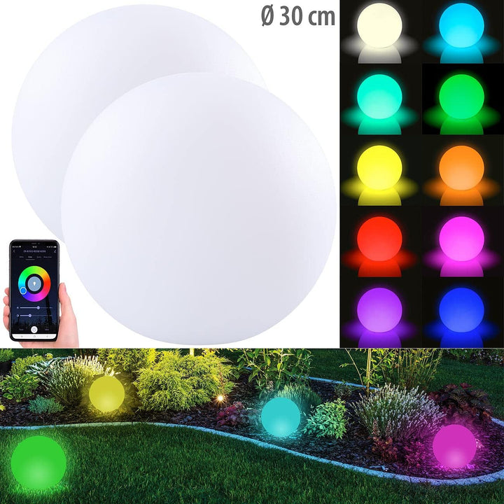 Luminea Home Control WLAN Akku Leuchtkugel: 2er-Set WLAN-Akku-Leuchtkugeln, RGBW-LEDs, App, 576 lm,