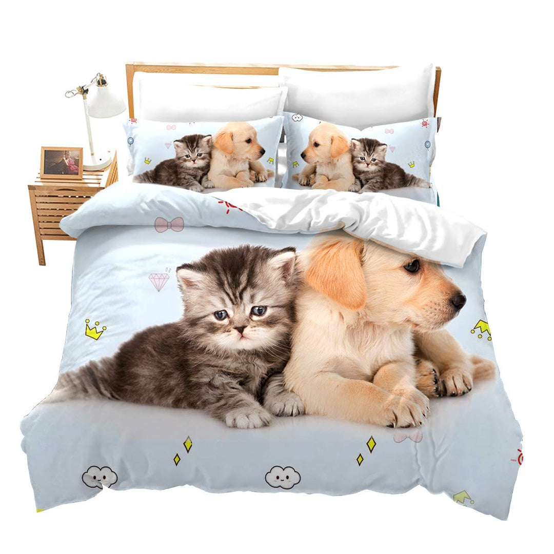 Loussiesd Tiere Bettw?sche Set Niedlich Sch?ne Hunde Katzen Bettw?sche Set für Jungen M?dchen Mikrof