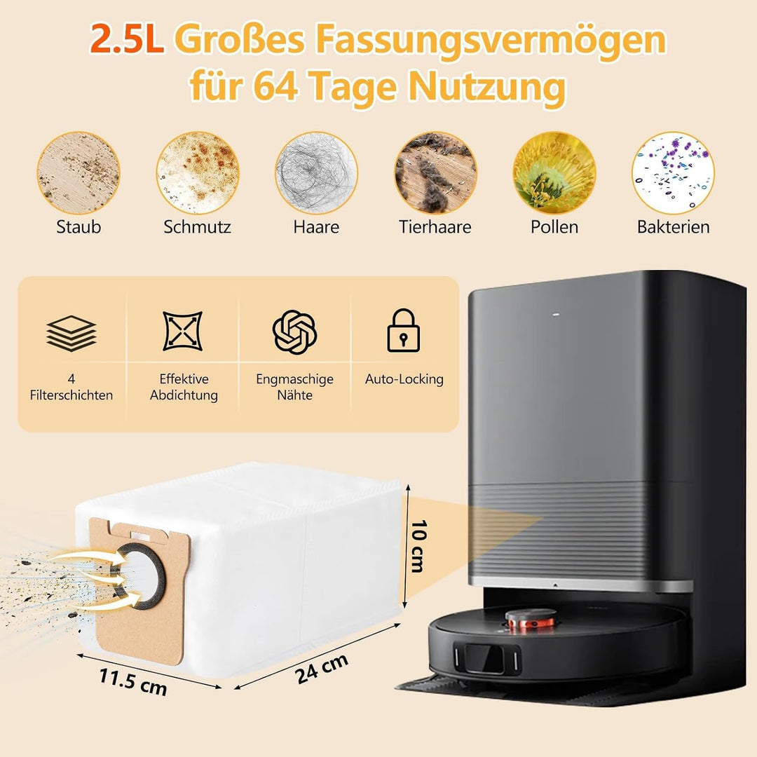 24 Stück Zubehör für Xiaomi X20 Max / X20 Pro Saugroboter, 6 Staubbeutel 6 Wischpad 1 Hauptbürste 6