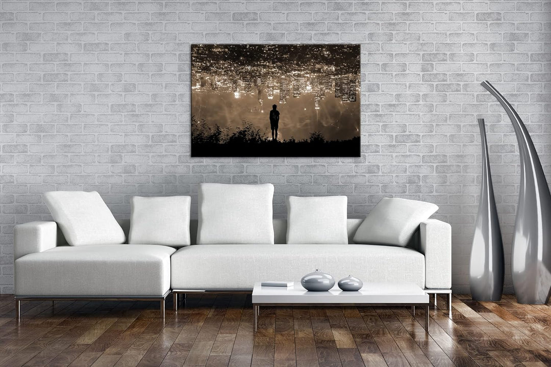 deyoli Neon Stadt bei Nacht Format: 80x60 Effekt: Sepia als Leinwandbild, Motiv fertig gerahmt auf E