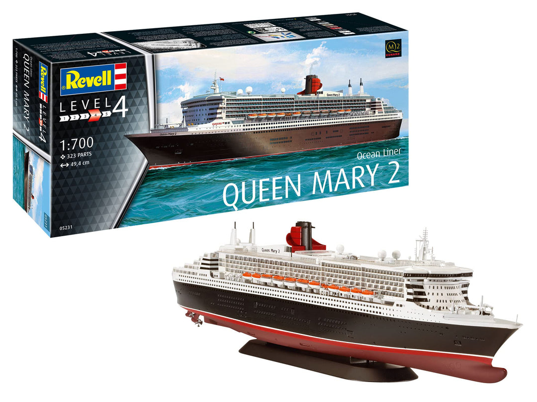 Revell 05231 1:700-Queen Mary 2 originalgetreuer Modellbausatz für Fortgeschrittene, unlackiert, Mit