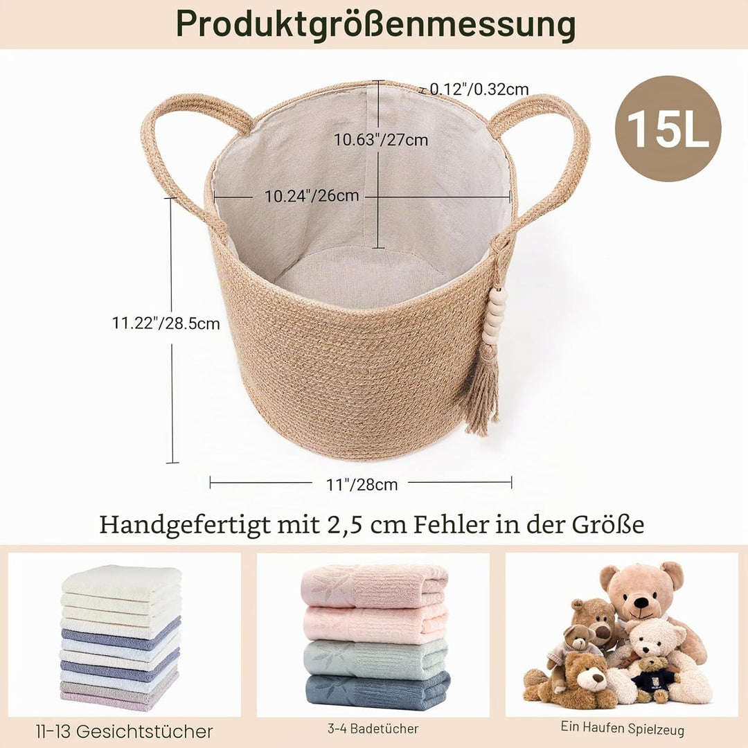 Mkono Gewebter Aufbewahrungskorb, dekorativer natürlicher Seilkorb, Holzperlen, Dekoration für Decke