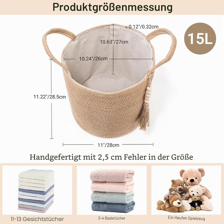 Mkono Gewebter Aufbewahrungskorb, dekorativer natürlicher Seilkorb, Holzperlen, Dekoration für Decke