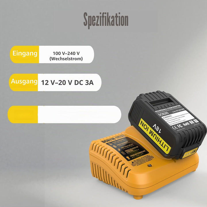 Dewalt-Schnellladegerät, kompatibel mit DCB112, DCB101, DCB105, DCB115, DCB107, passend für DCB120,